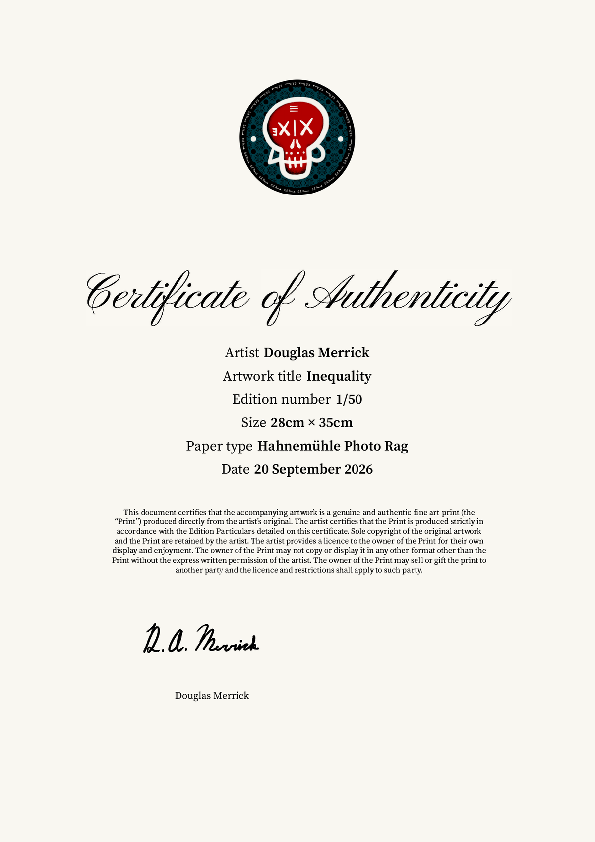 Inequality — Certificate of Authenticity